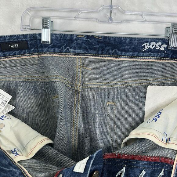 HUGO BOSS Selvedge-2 Men's Distressed Button Fly Straight Fit Denim Jeans 36X30 - Picture 6 of 16